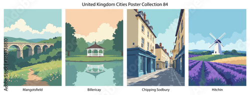 Mangotsfield, Billericay, Chipping Sodbury, Hitchin Flat Vector Poster Collection