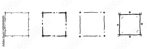 Hand-Drawn Square Frame Line Icon Set In Doodle Style. Decorative Borders And Artistic Sketch Collection. Creative Design Elements For Scrapbooking. Hand Drawn Isolated Vector Illustration