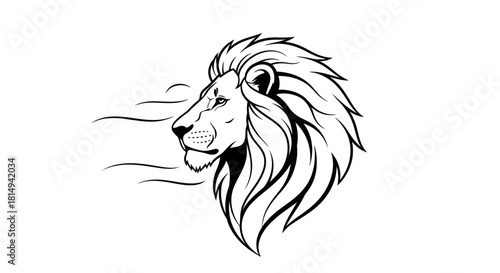 Majestic Lion Head Illustration with Flowing Mane.