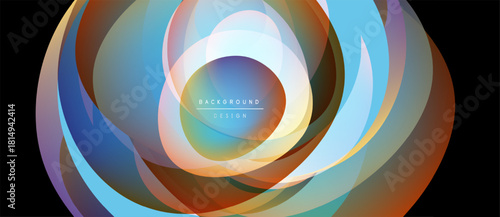 Abstract colorful swirls create dynamic circular pattern. Bright hues blend, forming modern background design. Smooth gradients suggest movement.