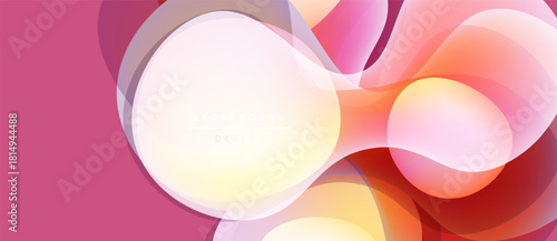 Abstract fluid shapes overlap, creating soft gradients. Pink, orange, yellow hues dominate composition. Modern design element.