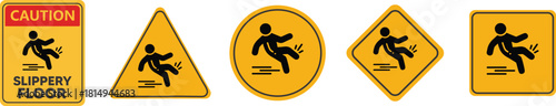 Slippery Floor Sign board | Caution Slippery Floor Signs Set | Warning Symbol for Wet Surfaces in Various Shapes, Safety Reminder Icons
