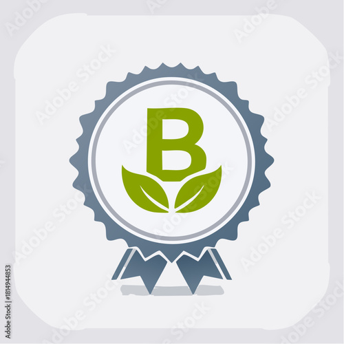 EcoFriendly B Letter Logo with Leaf Certification Seal
