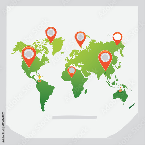 Global Network Concept with World Map and Pins
