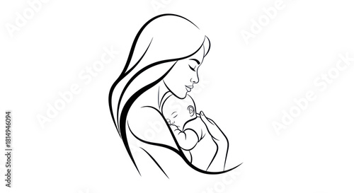 Mother holding her newborn baby with love and tenderness.