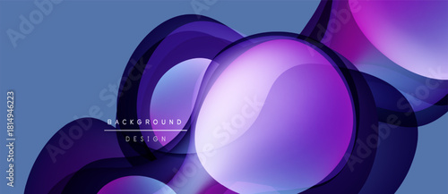 Abstract purple shapes overlap, creating dynamic visual effect. Gradient background enhances modern design aesthetic. Smooth curves suggest movement.