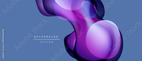 Abstract fluid shapes overlap, creating vibrant purple, pink hues. Background design suggests modern aesthetic, smooth gradients.