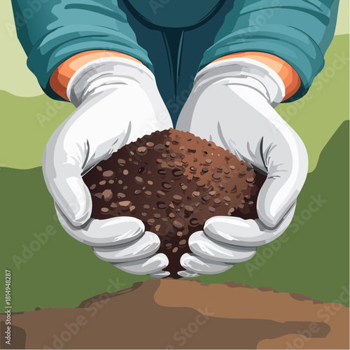 Gloved Hands Nurturing Fertile Garden Soil