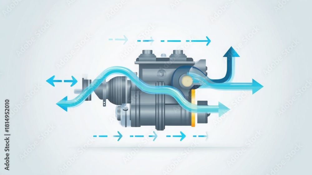 custom made wallpaper toronto digitalminimalistic technical illustration of air intake in a naturally aspirated engine, clear airflow arrows, bright clean background, engineering diagram
