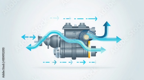 Wallpaper Mural minimalistic technical illustration of air intake in a naturally aspirated engine, clear airflow arrows, bright clean background, engineering diagram Torontodigital.ca