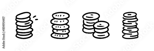 Stick Figure Cyclists Line Icon Set In Doodle Style. Group Cycling, Teamwork, And Outdoor Activity Representation Outline Sketch Collection. Hand Drawn Isolated Vector Illustration