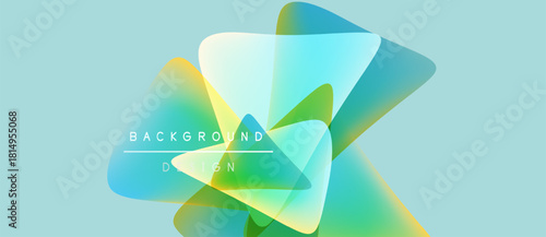 Abstract background design features overlapping colorful shapes. Gradient hues create vibrant visual effect. Modern, clean aesthetic.