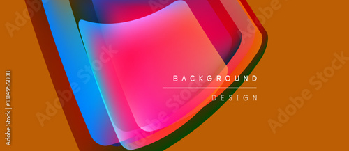 Abstract vibrant layers create dynamic visual effect. Orange backdrop complements colorful shapes, modern design element.