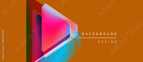 Abstract design features vibrant overlapping triangles. Orange backdrop complements colorful geometric shapes, creating modern visual.