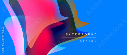 Abstract fluid shapes blend, vibrant colors dominate. Blue background contrasts pinks, purples, blacks. Modern design element for digital projects.