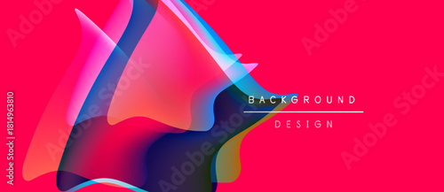 Abstract vibrant shapes overlap, creating dynamic colorful composition. Pink background enhances visual impact. Modern design element.