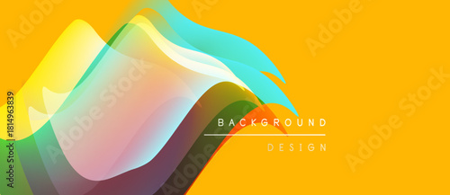 Abstract waves, vibrant colors, dynamic composition. Yellow backdrop enhances flowing shapes, modern design element.
