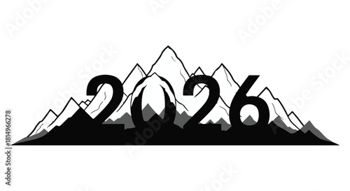 New Year's 2026 represented by a mountain range peak, symbolizing aspirations and future goals.