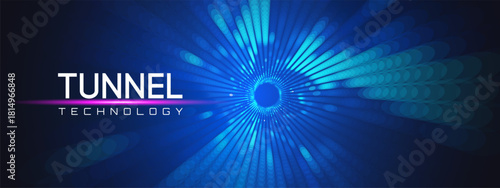 Quantum tunnel with AI portal and microchip for astrophysics background. Digital texture and grid for wormhole illustration. Cyber code and matrix for science art concept.