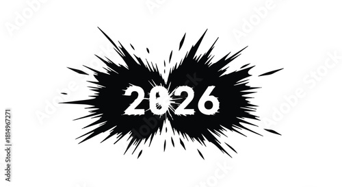 Bold 2026 inscription bursting from a black ink splat, representing new beginnings and future possibilities