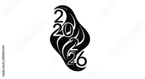 Elegant stylized numbers 2026 in a swirling black design
