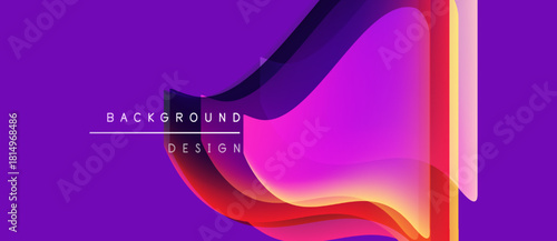 Abstract purple design features layered shapes, gradients. Text reads background design. Modern, vibrant, dynamic composition.
