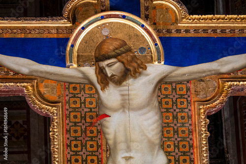 Photos Painted wooden cross (14th century) of Jesus Christ crucified on the cross