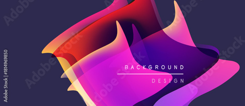 Abstract vibrant layers create flowing shapes. Purple, pink, orange hues blend seamlessly. Modern design element for backgrounds.