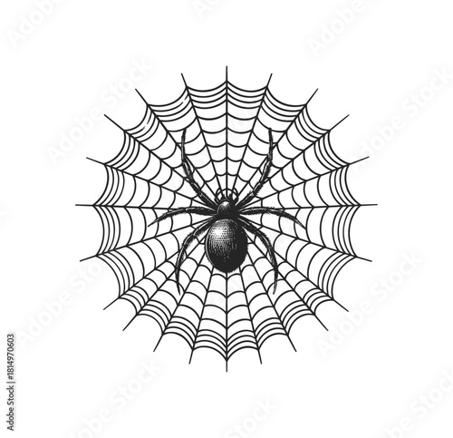 Engraving of Spider on Intricate Web