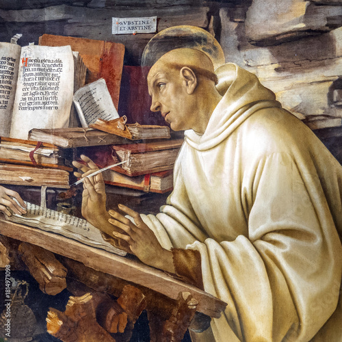 Painting (15th century) of Saint Bernard de Clairvaux, mystic, Catholic saint and reformer of the Cistercian order.