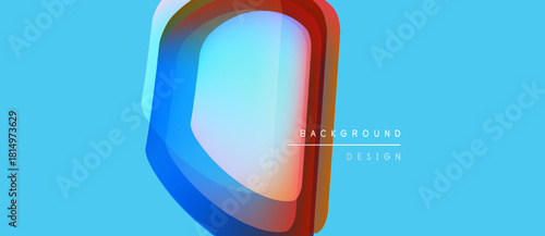 Abstract geometric design. Blue, red hues create layered effect. Minimalist style with text elements. Bright background provides contrast.