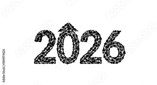 New year 2026 with upward arrow symbolizing growth and progress on white background