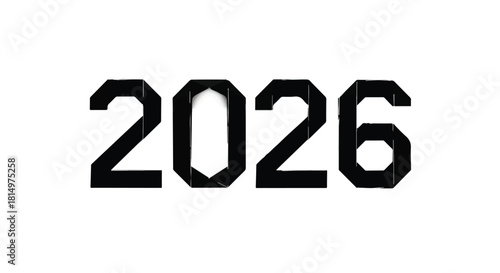 Bold graphic numeral 2026 in black on a clean white background, representing future time.