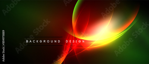 Abstract vibrant lines create dynamic energy. Red, green, yellow hues blend against dark backdrop. Modern design element.