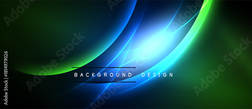 Abstract vibrant waves, blue glow, green hues. Smooth gradients create dynamic visual effect. Modern design element for backgrounds.