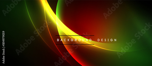 Abstract flowing lines, vibrant colors blend. Dark background emphasizes bright curves, creating dynamic visual effect. Modern design element.