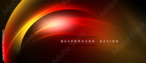 Abstract dynamic lines create glowing effect. Red, orange hues blend into dark background. Text reads background design.