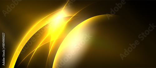 Bright golden light curves radiate from central point. Dark background emphasizes luminosity, creating dramatic effect.