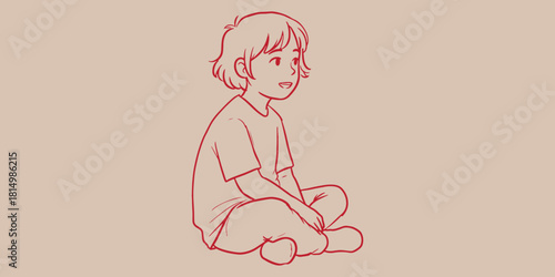 Illustration of a young person sitting cross legged with a slight smile on their face