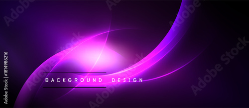 Abstract purple background. Smooth curves radiate from bright central point. Modern design element for digital projects.