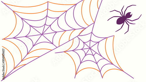 Purple and Orange Spiderwebs with Spider Illustration for Spooky Designs