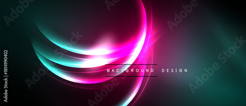 Abstract flowing lines, vibrant pinks, turquoise hues. Dark background creates dramatic visual effect. Modern design element.