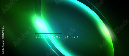 Abstract green background. Glowing lines create dynamic, modern visual effect. Dark space surrounds bright central form.