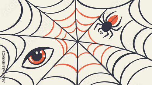Halloween themed illustration with spider web and eyes.