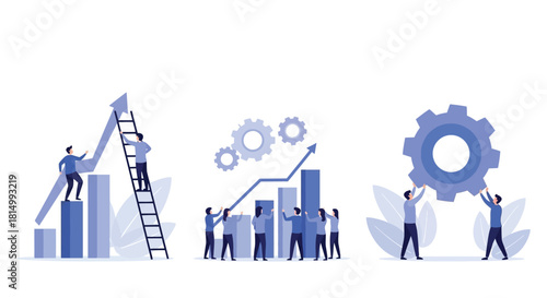 Teamwork growth and strategic planning visualized with business concepts and illustrations