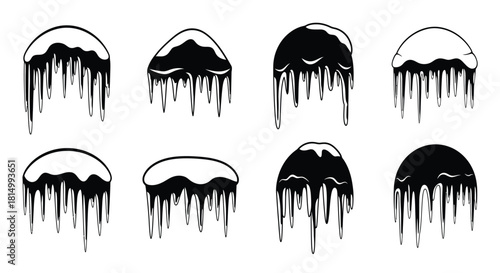 abstract dripping shapes eight black and white graphic designs arranged in grid