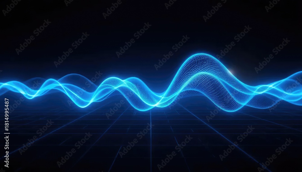 Fototapeta premium Abstract Neon Blue Sound Wave Visualisation on Dark Background