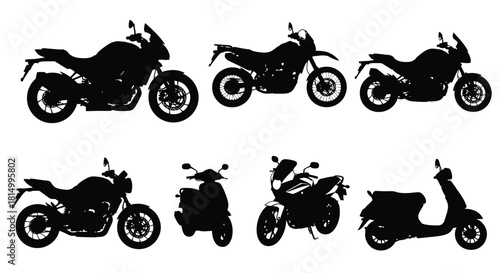 Silhouettes of motorcycles and scooters a collection of vehicle outlines