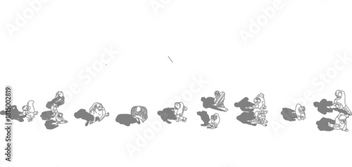 Obraz A collection of top view vector people figures with gray shadows underneath, showing groups and couples, useful for realistic architectural plans.