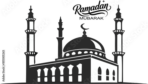 Ramadan Mubarak design template playful typography with mosque silhouette ramadan mubarak green, ramadan mubarak arabic, ramadan mubarak text, happy ramadan, eid